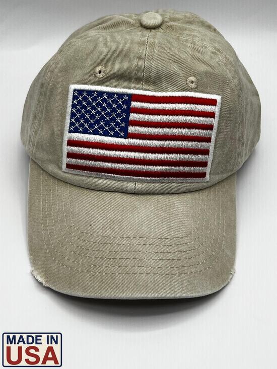E&E Other - Fabric Washed US Flag Hat Khaki Made in USA Adjustable Dad Cap vintage style New
